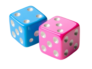 a pair of blue and pink dice