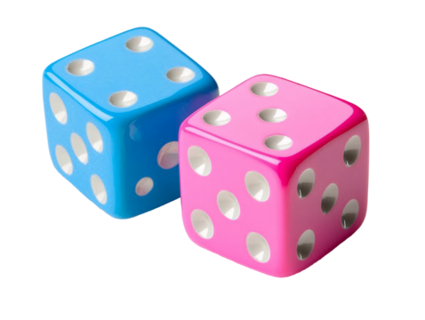 a pair of blue and pink dice