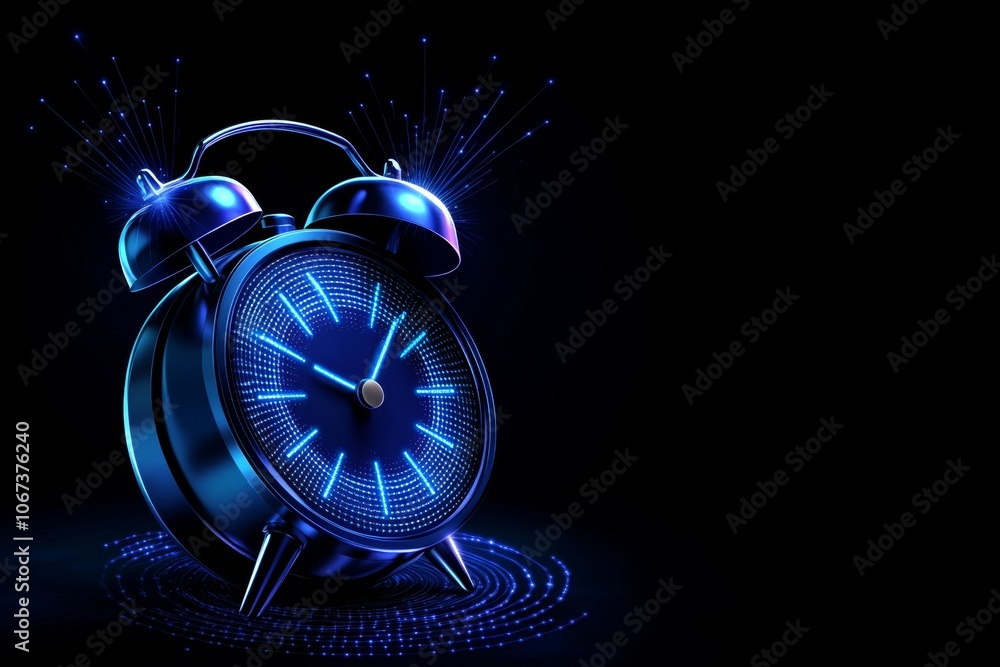 Poster Simple line drawing of an alarm clock with ringing lines, representing the alertness of a wake-up call