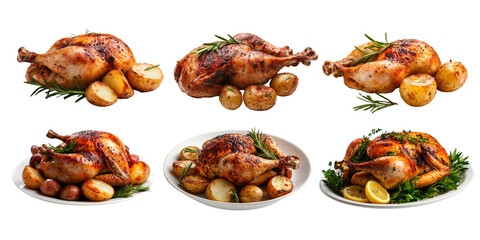 Obraz premium Delicious Roasted Chicken with Potatoes and Herbs
