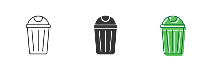 Trash Bin Line and Silhouette Icon Set. Waste Disposal and Recycling Bin Symbols for Eco and Clean Environment. Reuse Eco Container Icon. Editable Stroke. Isolated Vector Illustration