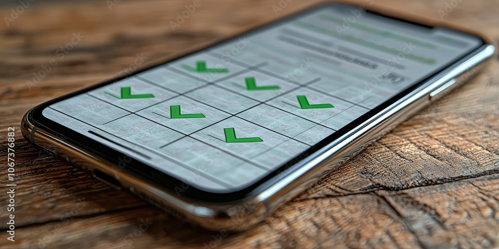 Leinwandbilder a digital emergency fund tracker on a phone showing a fully funded goal, with green check marks symb