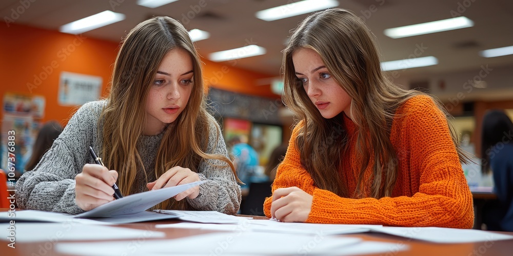 Poster Students conducting a hands-on science experiment, discussing concepts they learned from digital resources, illustrating a flipped learning model.