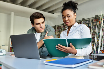 A dedicated educator assists her young student with important study concepts in a lively classroom.
