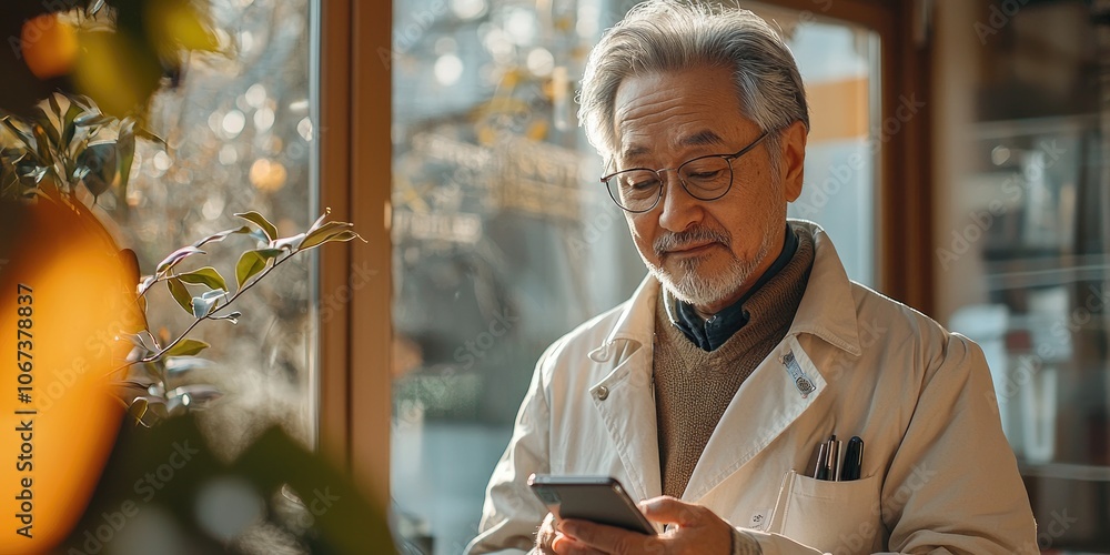 Poster patient remote monitoring app: a patient utilizing a remote monitoring app on a smartphone to secure