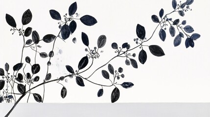 Monochrome Botanical Sketch: Dark Leaves on White Background