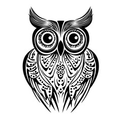 Fototapeta premium A black and white stylized owl with intricate patterns.