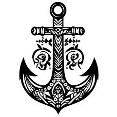 Ornamental anchor with tribal pattern.