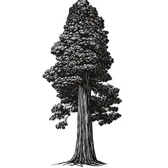 Fototapeta premium A detailed line drawing of a tall, majestic redwood tree with a thick trunk and lush foliage.