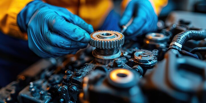 Adults in a vocational training environment practicing hands-on skills like automotive repair or electrical work, with tools and equipment close by.