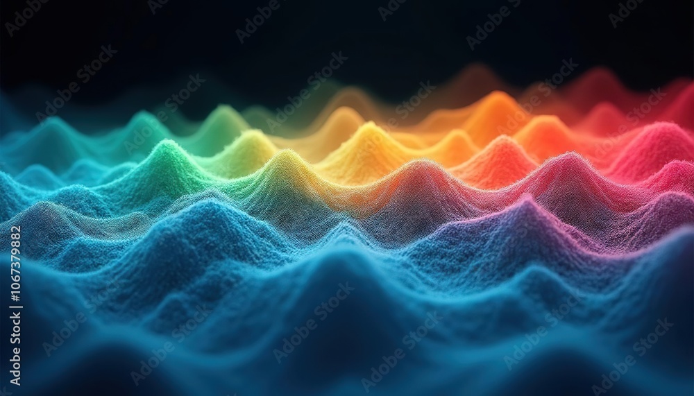 Aufkleber abstract colorful wave pattern with textured peaks in a dark background, resembling a rainbow landsc
