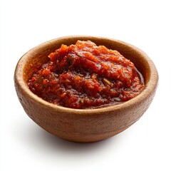Spicy Tangy Indonesian Chili Sauce (Sambal) in a Small Traditional Bowl, Isolated on White