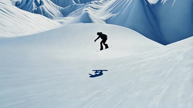 Snowboarder jumping in snow. Extreme winter sport. 3D Rendering, Extreme snowboarding on the snow, rear view, no visible faces