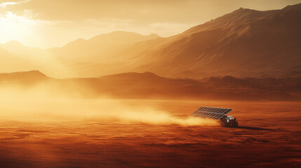 Solar-Powered Robot Navigating Dusty Terrain, Resembling Mars Surface