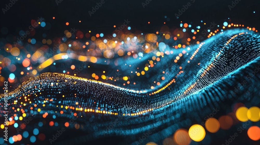 Poster abstract light wave with colorful bokeh on dark background
