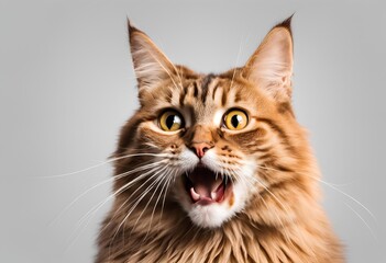 Obraz premium funny isolated cat with shocked and excited expression on transparent png, perfect for memes and digital illustrations