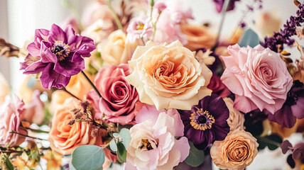 Beautiful autumn flowers bouquet, autumnal botanical home decor and floral arrangement, English countryside style and florist design for floral shop, flower arranging workshop or classes idea