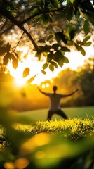 A person practicing outdoor tai chi in a peaceful park setting
