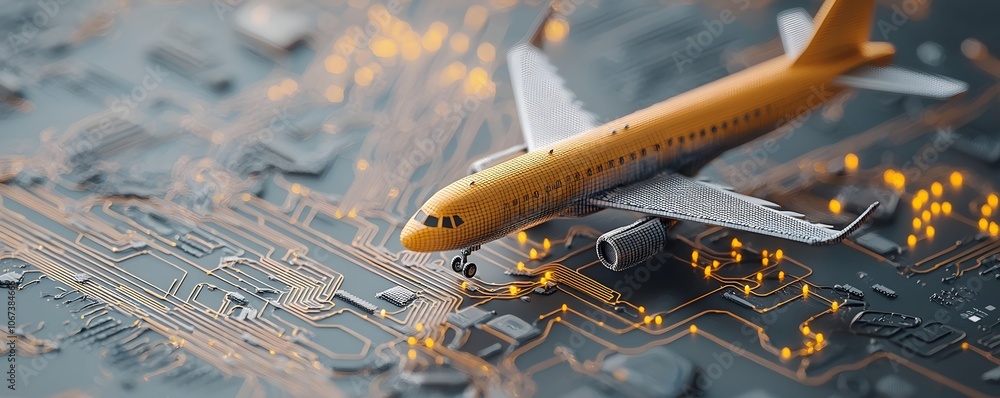 Aufkleber exploring the digital realm futuristic plane navigating a pixelated miniature globe - a journey of g
