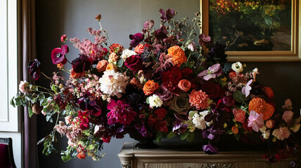 Beautiful autumn flowers bouquet, autumnal botanical home decor and floral arrangement, English countryside style and florist design for floral shop, flower arranging workshop or classes idea