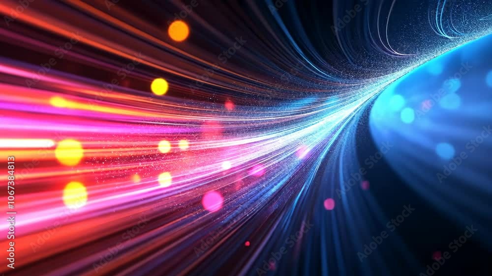 Poster a vibrant abstract image featuring glowing lines of red, pink, and blue, creating a dynamic and futu