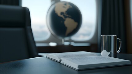 Luxury Travel Experience First-Class Plane Soaring Over Miniature Globe - Explore Exclusive Destinations with Premium Comfort and Style