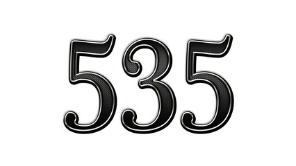 black metal 3d design of number 535 on white background.