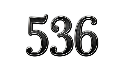 black metal 3d design of number 536 on white background.