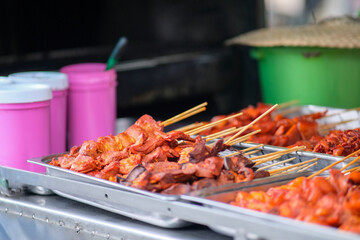 Grilled street food in the street of Liliw Laguna.