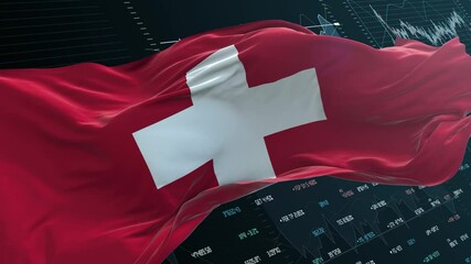 Switzerland flag - Waving flag on report analytics data statement - Powered by Adobe