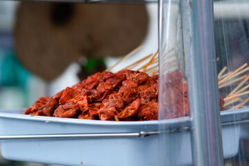 Grilled street food in the street of Liliw Laguna.