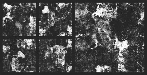 Old Shabby Concrete Wall Subtle Seamless Textures Set Abstract Vector Background. Grungy Style Distressed Weathered Texture Clip Art Bundle. Worn Material Textured Structure Endless Grunge Abstraction