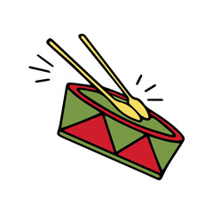 Vector illustration. Toy drum with sticks. Cartoon design element