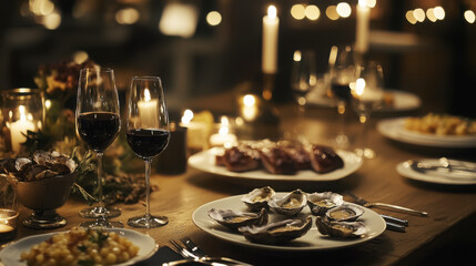Fototapeta premium Luxurious dinner spread featuring local ingredients tantalizing the palate for culinary delight