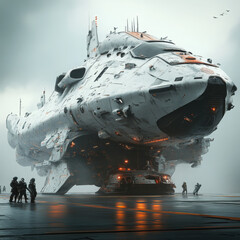 "Pirates in the future, navigating the stars aboard a sleek, futuristic vessel, hunting for treasures beyond Earth."