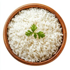Simple Fluffy Indonesian Steamed White Rice (Nasi Putih) in a Classic Bowl, Isolated on White