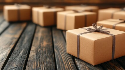 Brown gift boxes with ribbon bows, perfect for presents, celebrations, and special occasions