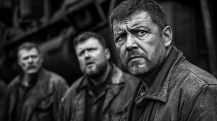 Naklejka premium Frustration and Discontent: Workers Demand Better Conditions.Concept of labor dispute, worker dissatisfaction, industrial unrest, unionization, social inequality, economic hardship,and labor rights.