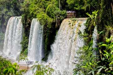 Group of tourists visiting Iguazu Falls, Misiones, Argenina
