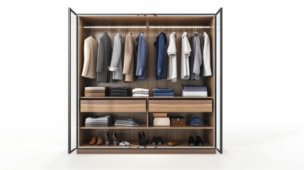 Modern Wooden Wardrobe with Glass Doors and Interior Storage