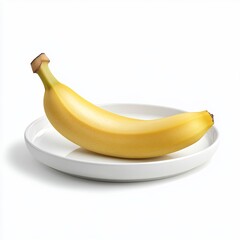 Ripe Fresh Banana on a Clean White Plate, Isolated on White