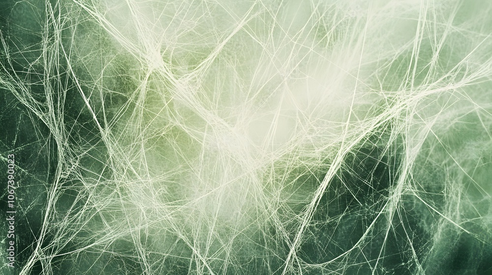 Poster a complex web of green and white lines over a textured background, symbolizing the interconnected na