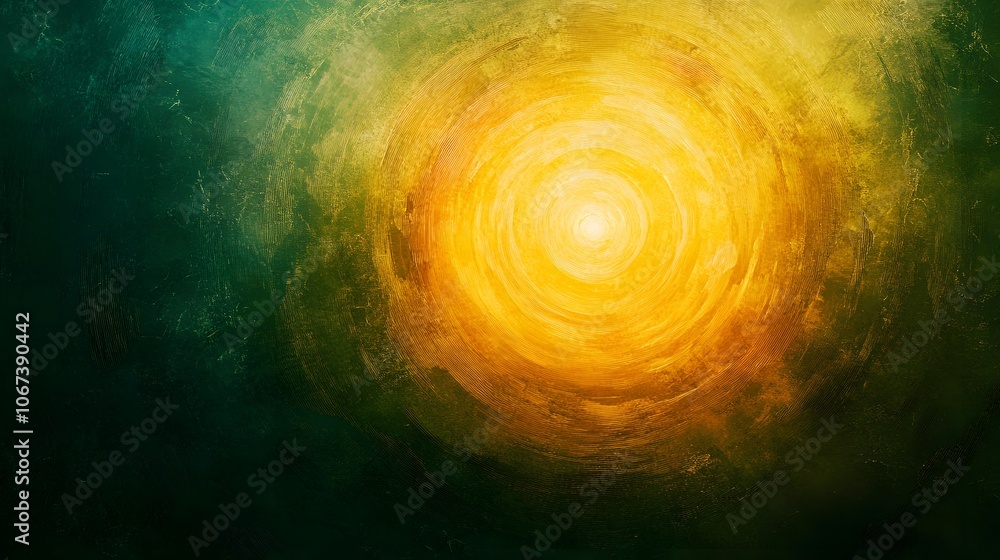 Poster Abstract interpretation of solar energy, with concentric circles in warm colors blending into green tones, 4k resolution