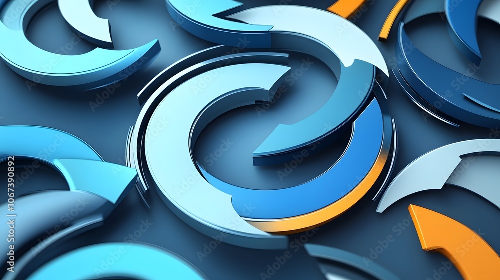 Poster Abstract depiction of layered circles with arrows, showing the concept of material flow and recycling in a simple yet modern design, 4k resolution