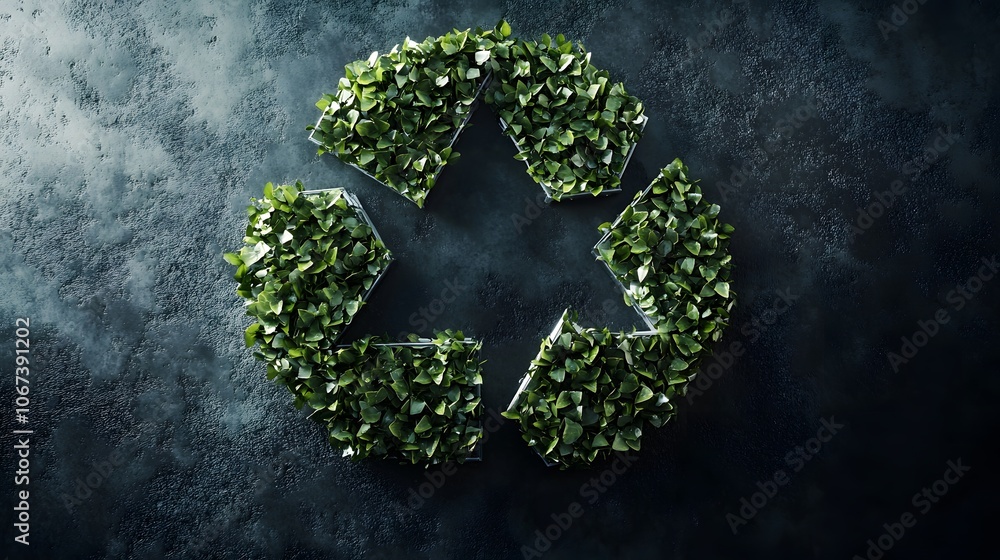 Poster Abstract depiction of a recycling loop with geometric shapes arranged in a circular pattern, evoking sustainability, 4k resolution