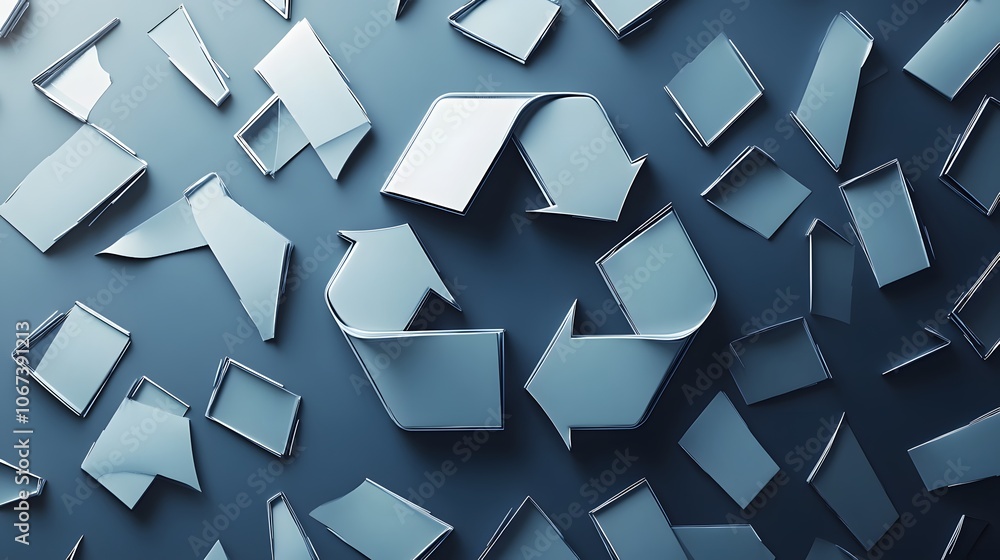 Poster Abstract depiction of a recycling loop with geometric shapes arranged in a circular pattern, evoking sustainability, 4k resolution