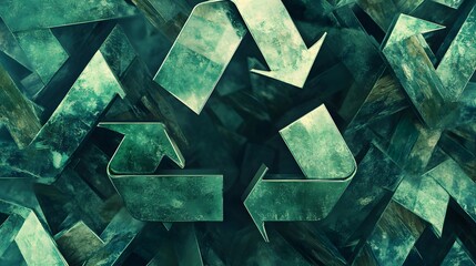 Overlapping arrows in various shades of green, symbolizing a continuous cycle of recycling and waste reduction, 4k resolution