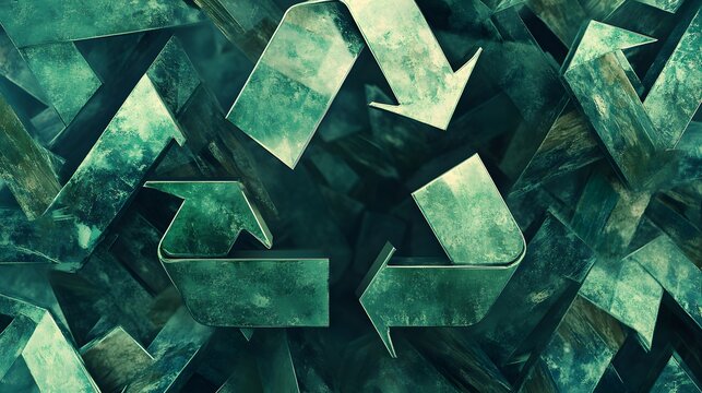 Overlapping arrows in various shades of green, symbolizing a continuous cycle of recycling and waste reduction, 4k resolution