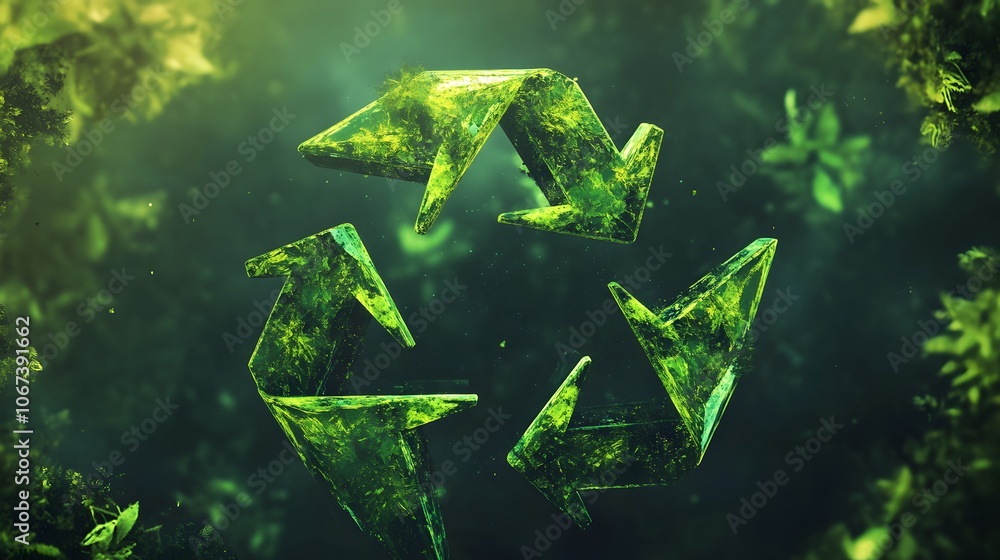 Poster Abstract pattern of green arrows blending into a circular shape, representing the cycle of life and recycling, 4k resolution