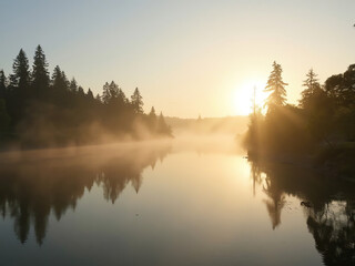 Fototapeta premium Majestic Mountain River Cascading Through Lush Green Forest for Adventure and Nature Lovers